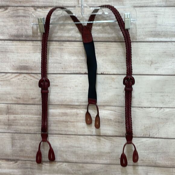 BRAIDED SUSPENDERS IN GENUINE LEATHER - Picture 1 of 8